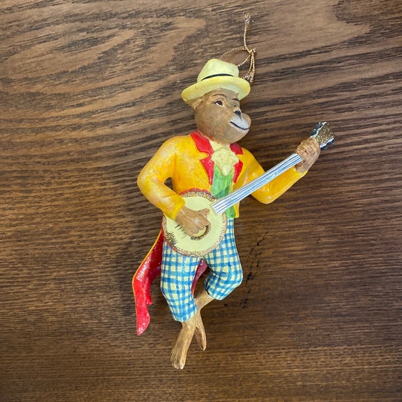 Holiday Monkey Ape Playing Musical Instruments Christmas Ornaments - Picture 3 of 3